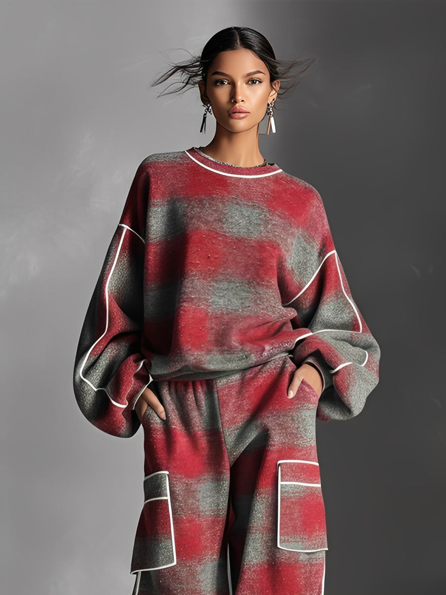 Conjunto Rojo Gris Cuadros Brushed