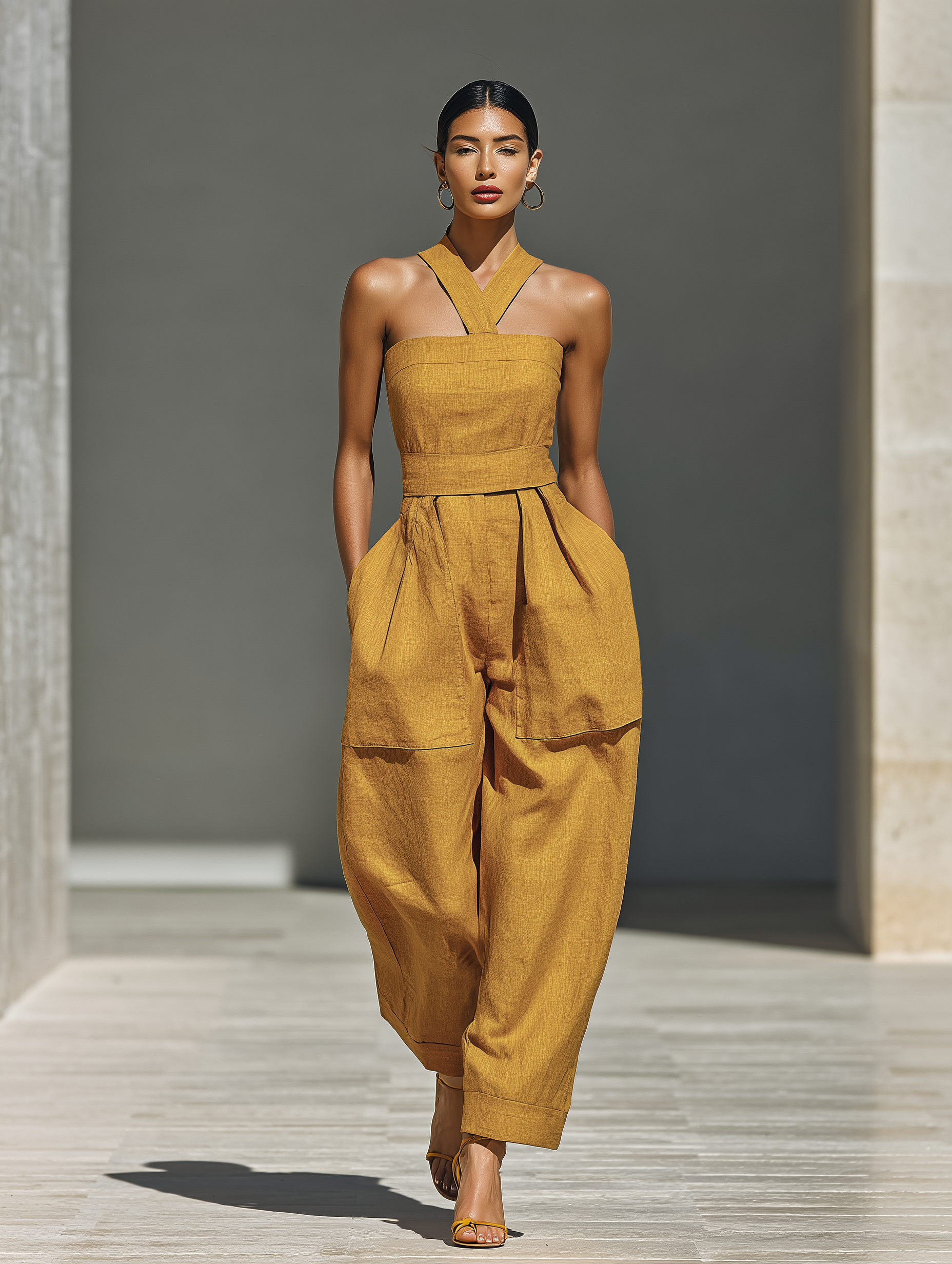 Mostaza Amarillo Lino Mono Crisscross