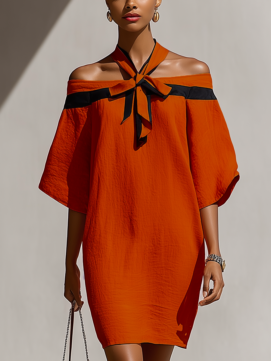 Vestido Mini Naranja Descubiertos Negro