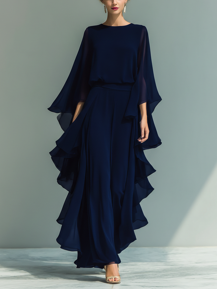 Conjunto Azul Marino Volantes Detalles