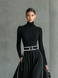 Vestido Maxi Negro Costura Blanco