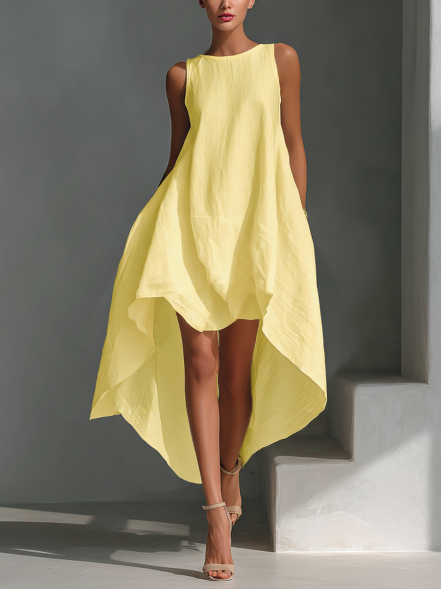 Vestido Midi Blanco Lino Redondo