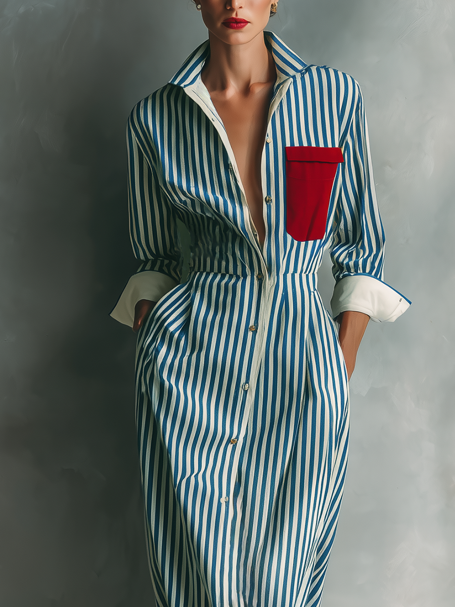 Vestido Camisero Azul Blanco Algodón