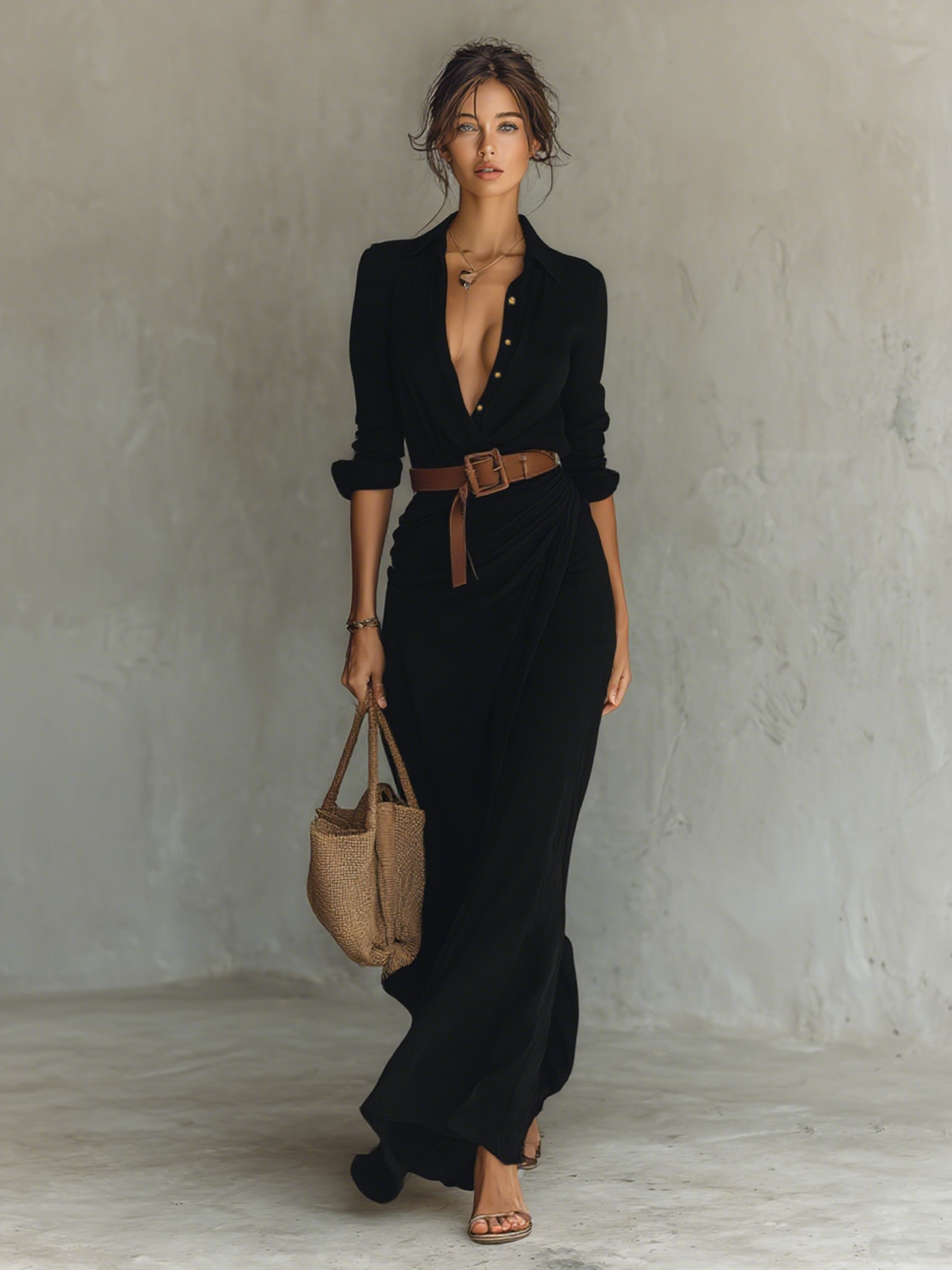 Vestido Maxi Solapa Cruzado Simple