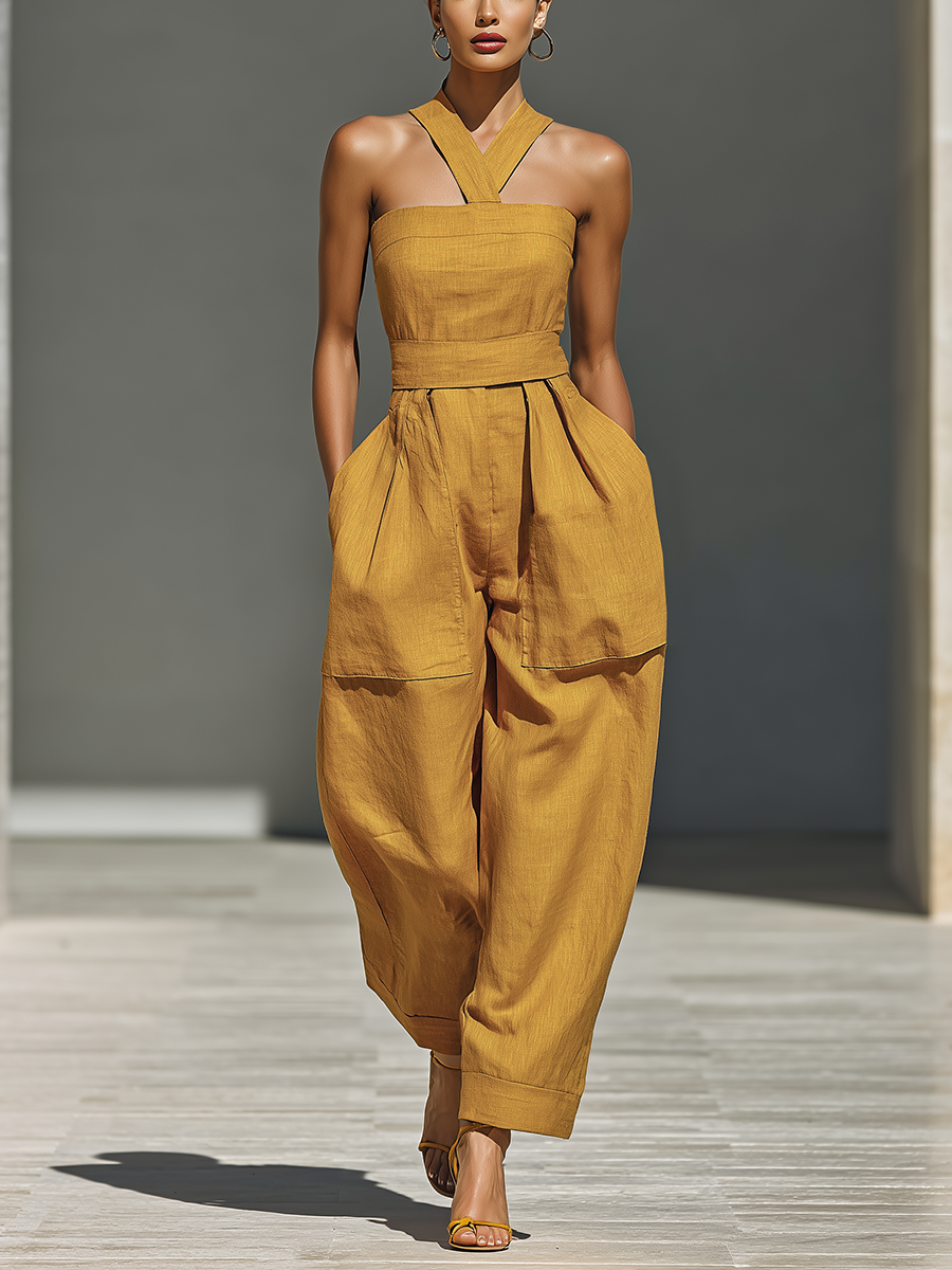 Mostaza Amarillo Lino Mono Crisscross