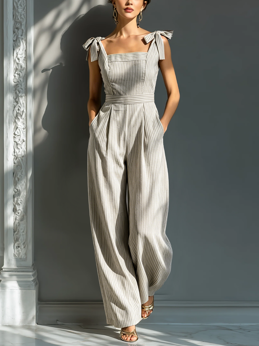 Mono Beige Blanco Rayas Lino-Mezcla