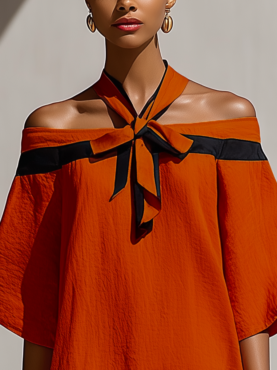 Vestido Mini Naranja Descubiertos Negro