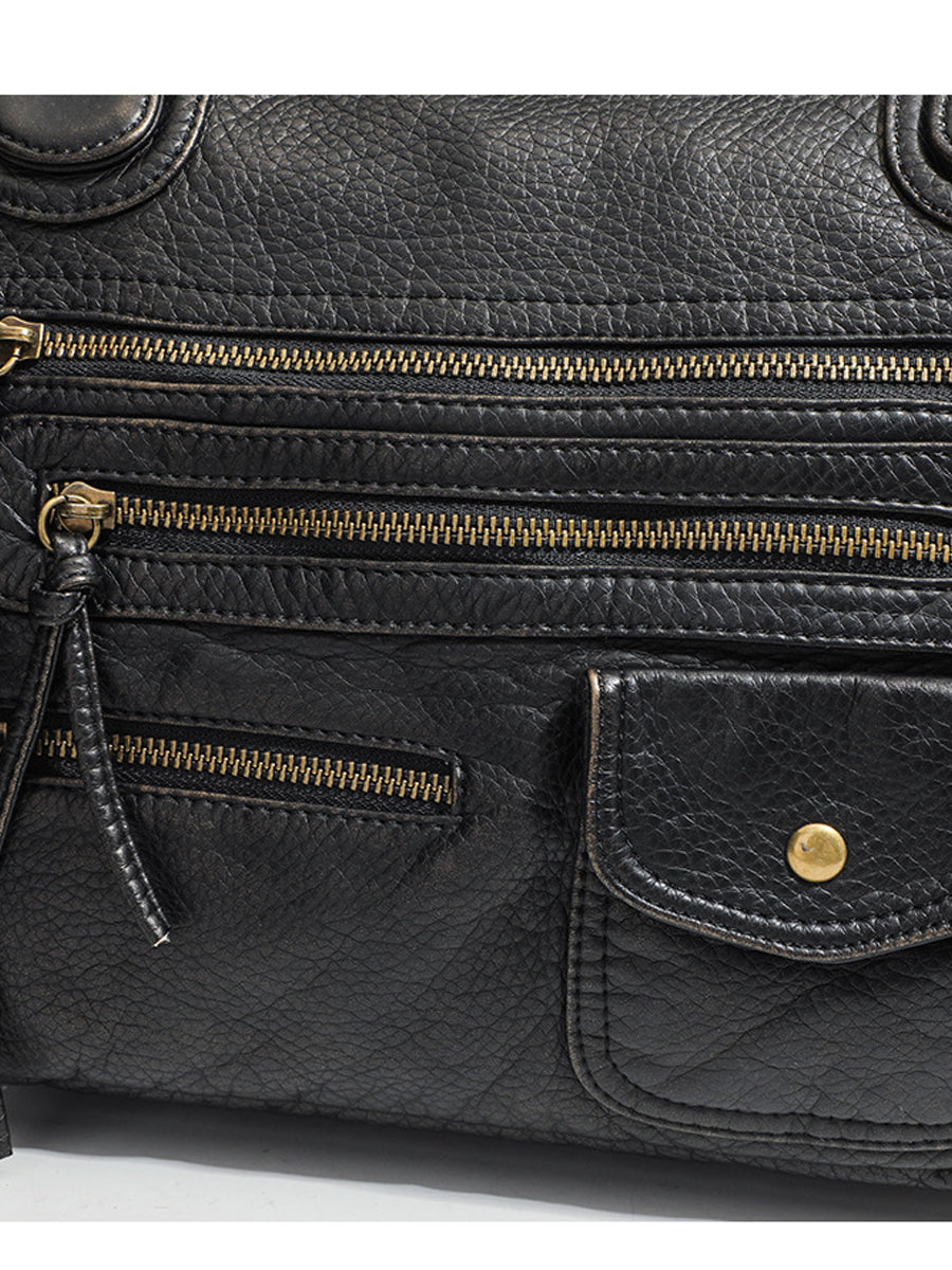 Bolso de Mano Distressed Multi-Bolsillos Cuero