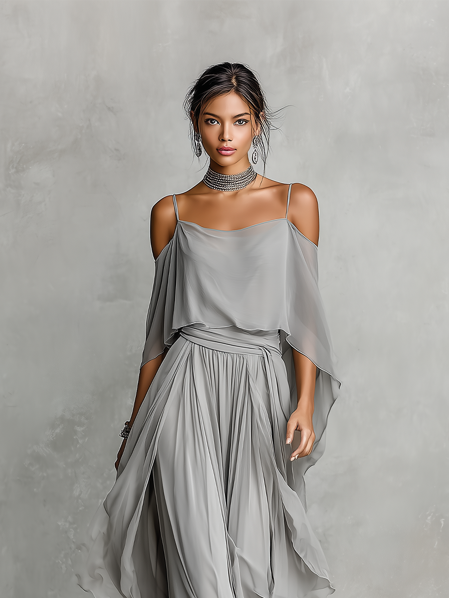Conjunto Gris Detalles Silueta Contemporáneo