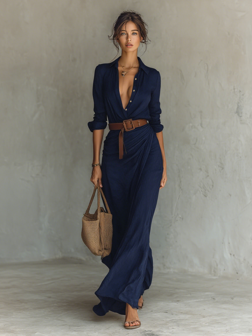 Vestido Maxi Solapa Cruzado Simple