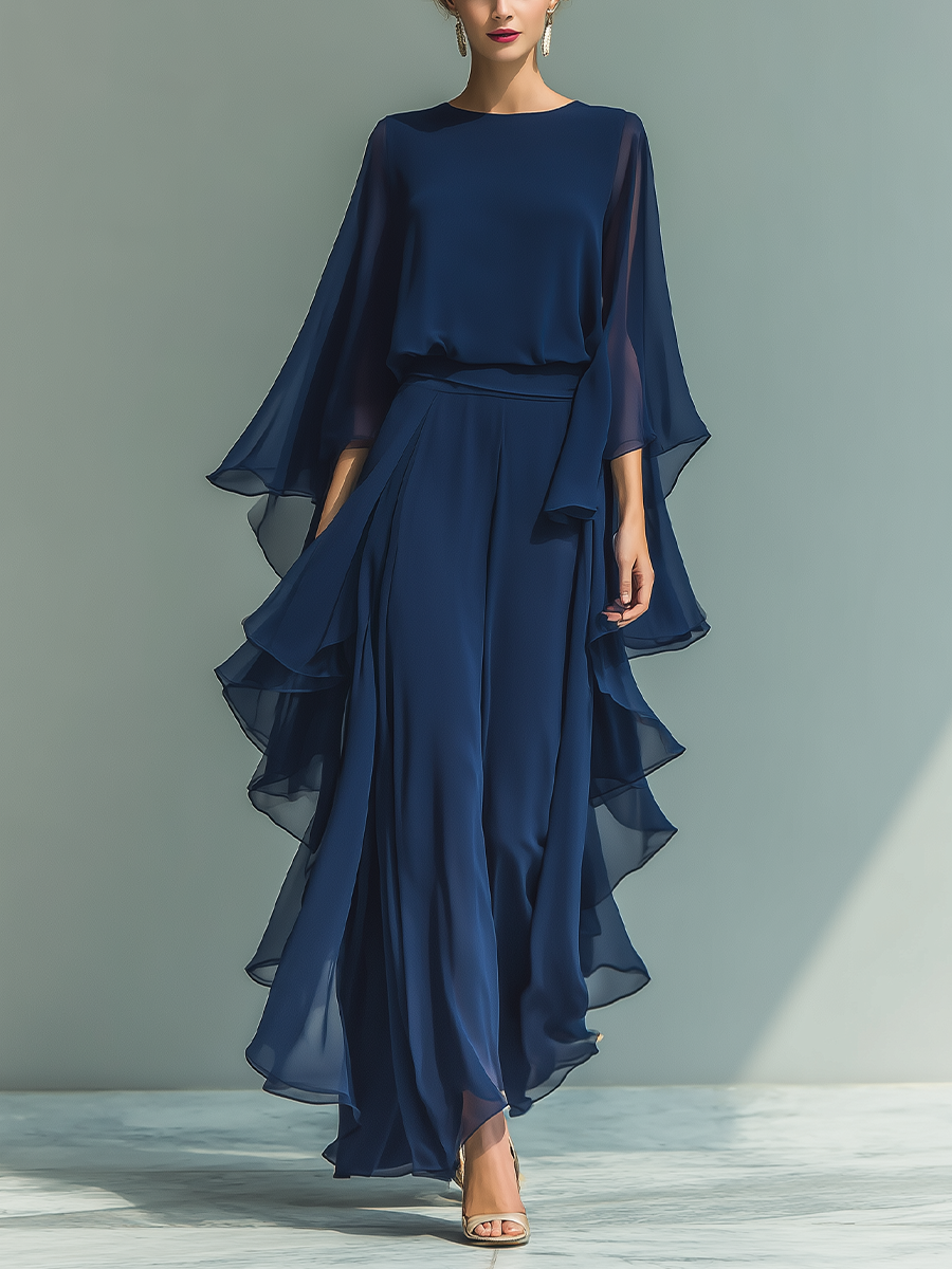 Conjunto Azul Marino Volantes Detalles