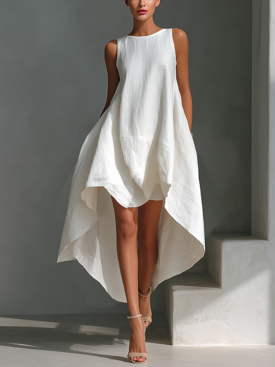 Vestido Midi Blanco Lino Redondo