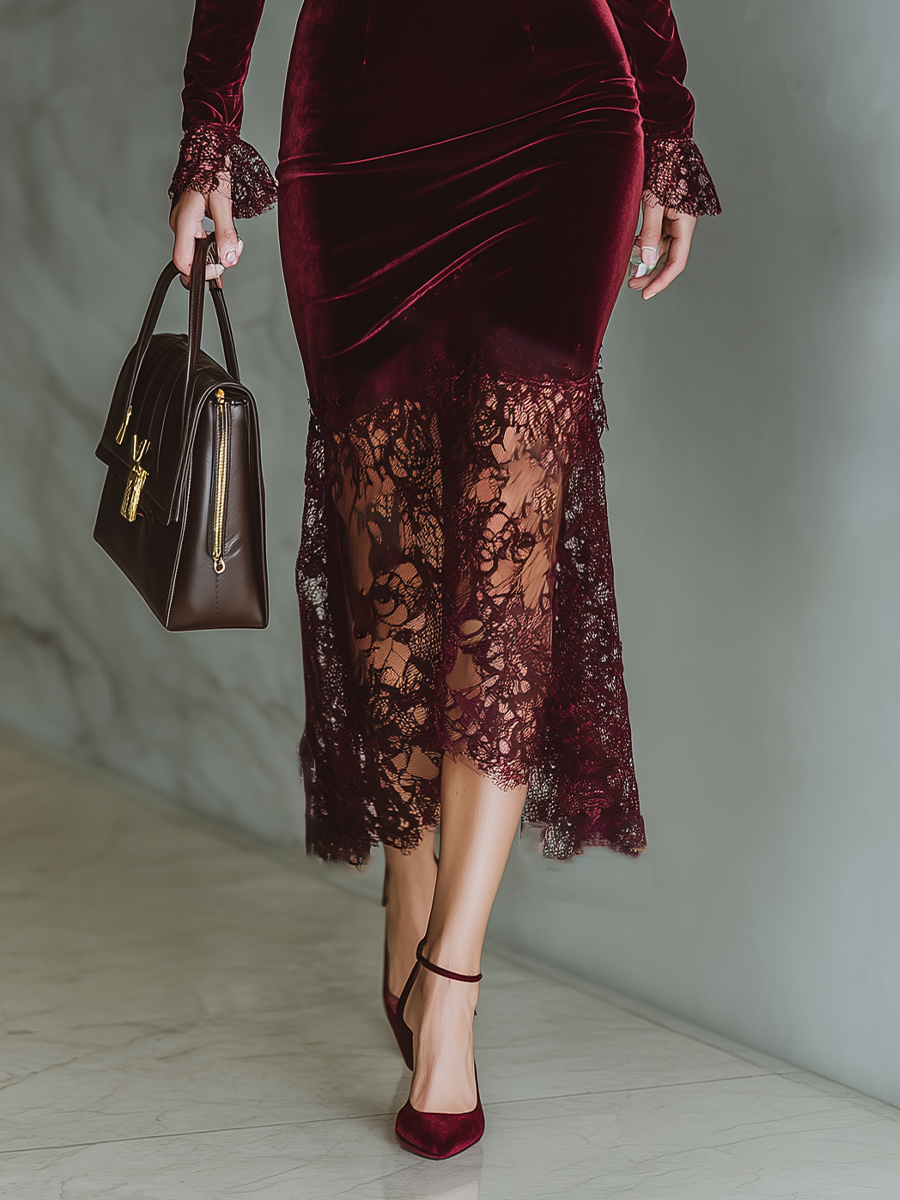 Vestido Maxi Burdeos Terciopelo Ajustado