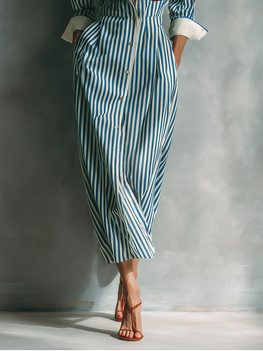 Vestido Camisero Azul Blanco Algodón