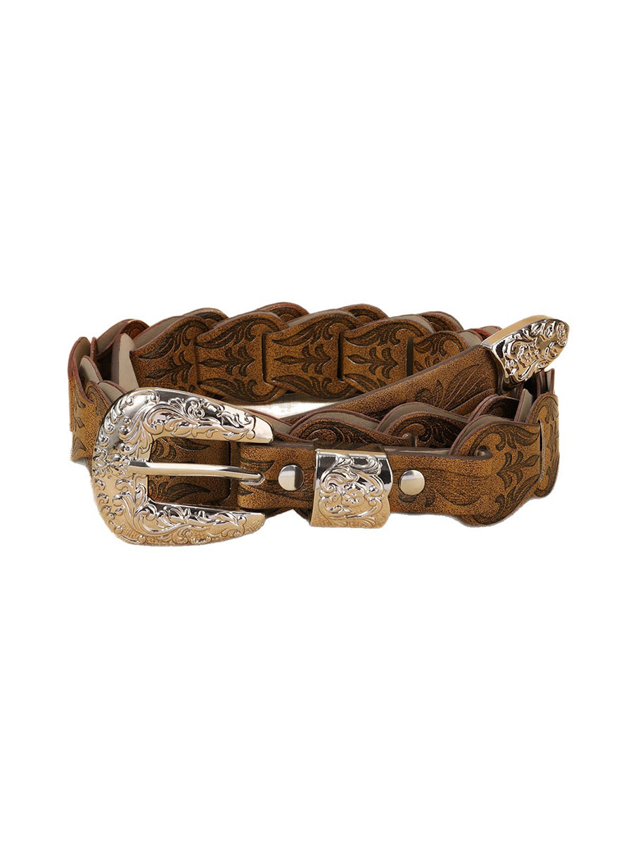 Cinturón Elegante Vaquero - Estilo Sintético Cuero Floral - Grabado en Relieve Cintura