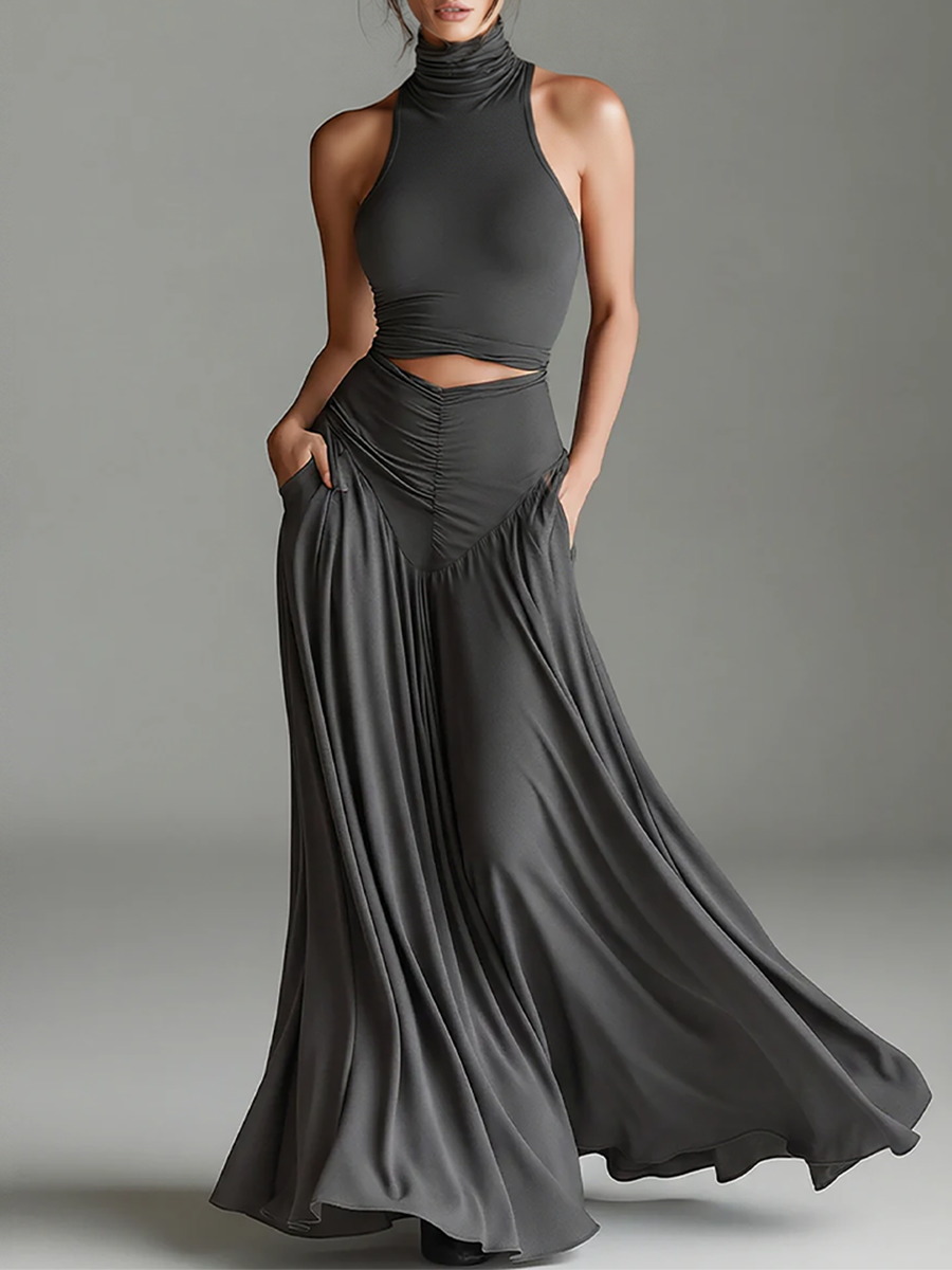 Vestido Carbón Gris Elástico Punto