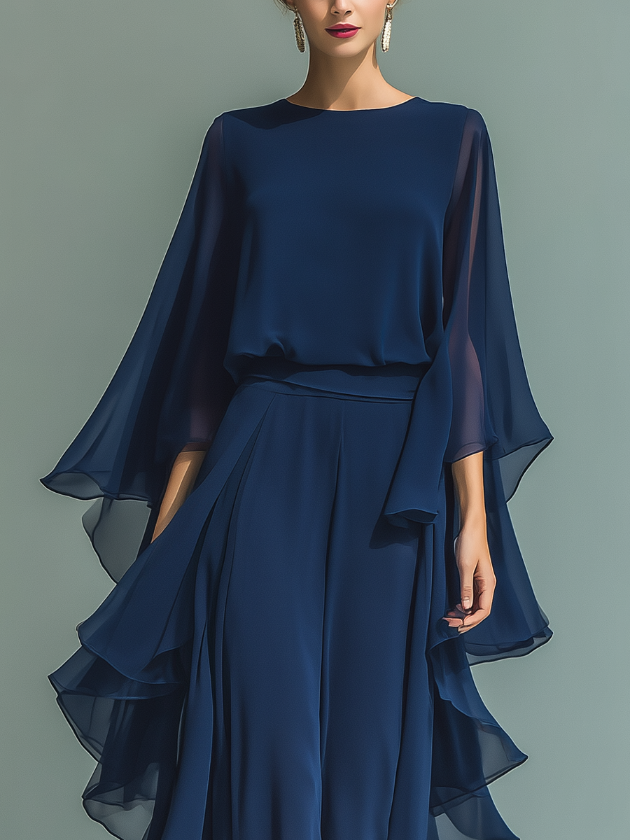Conjunto Azul Marino Volantes Detalles
