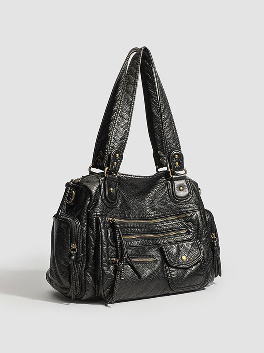 Bolso de Mano Distressed Multi-Bolsillos Cuero