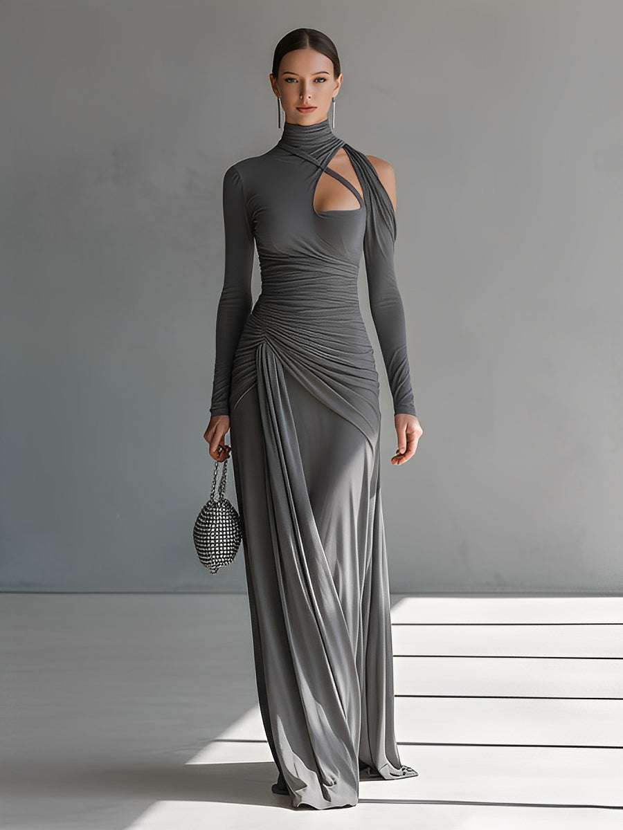 Vestido Maxi Gris Silky Elástico