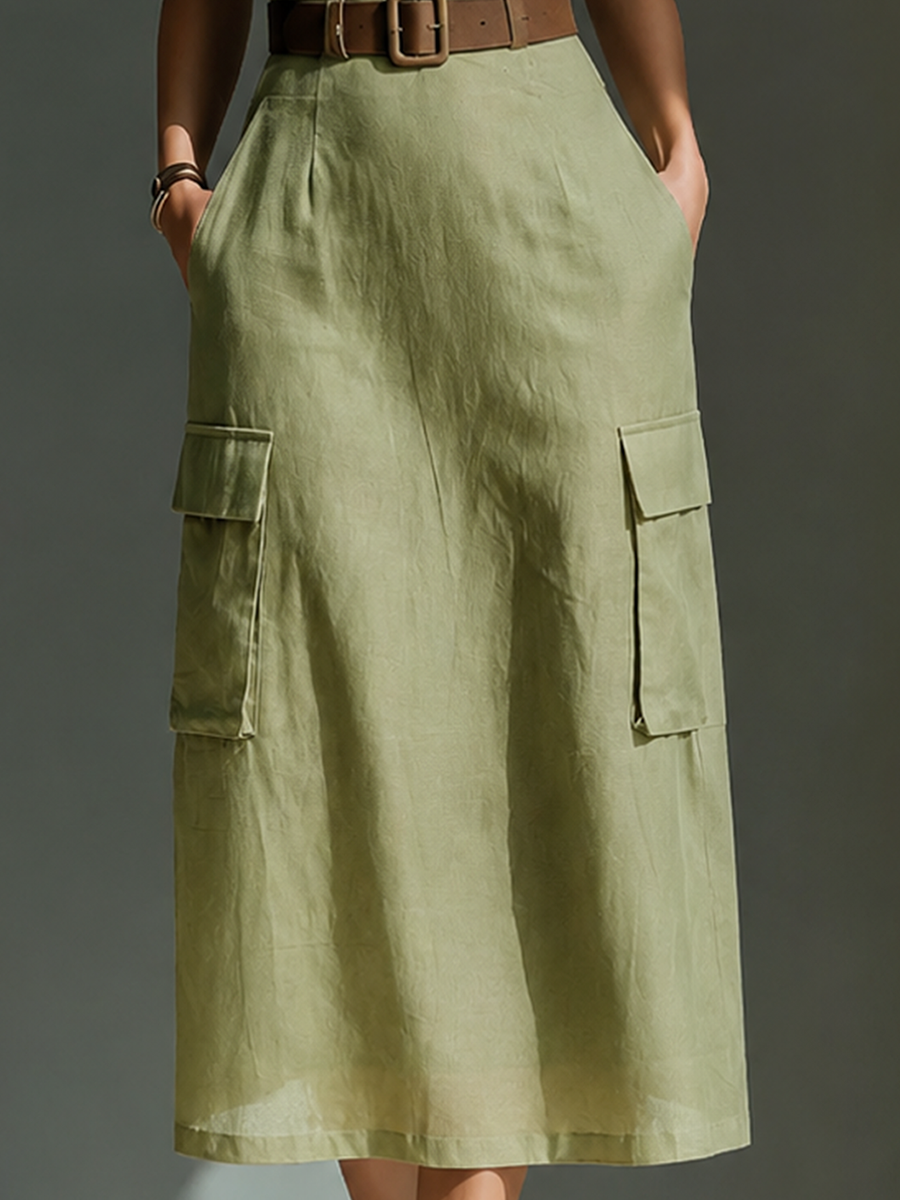 Vestido Midi Oliva Verde Lino