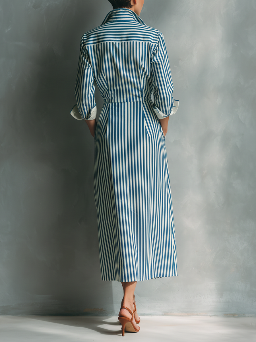 Vestido Camisero Azul Blanco Algodón
