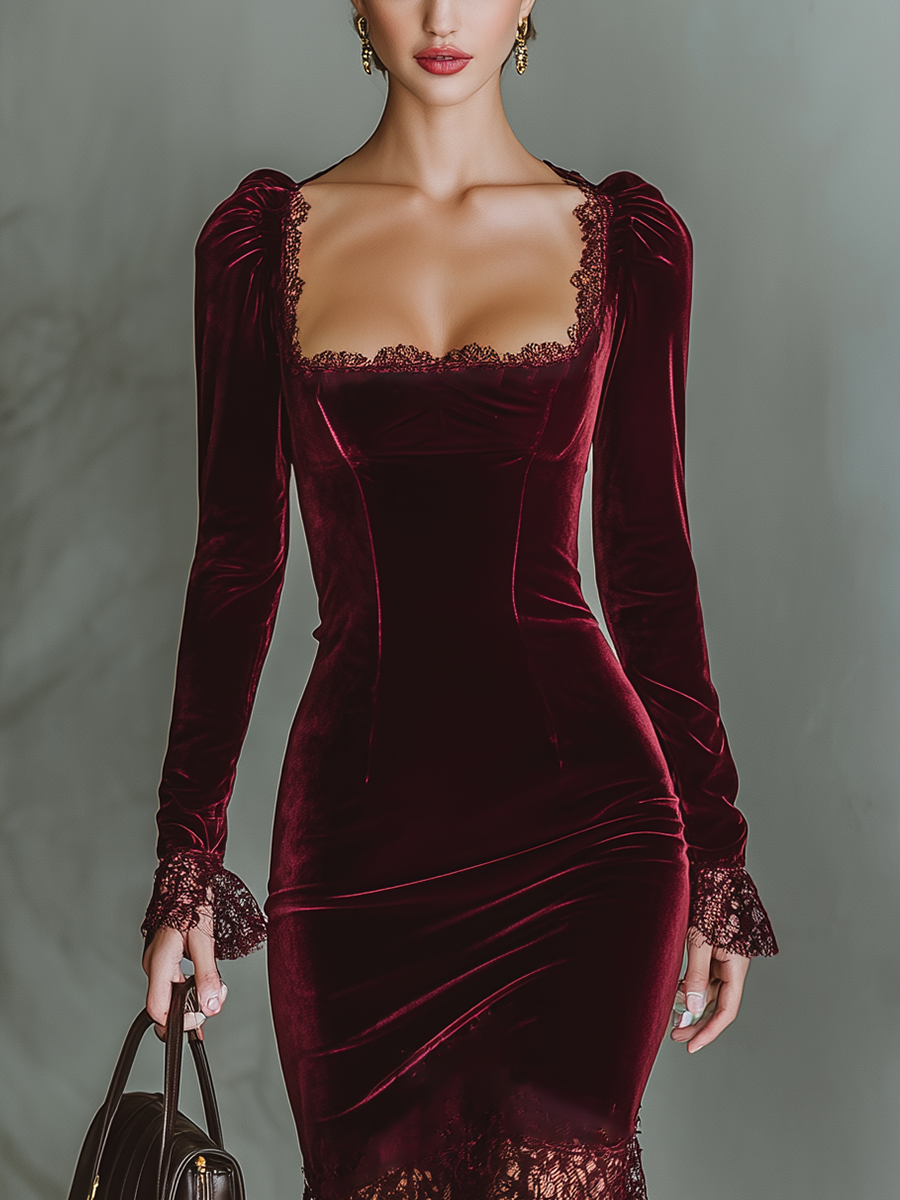 Vestido Maxi Burdeos Terciopelo Ajustado