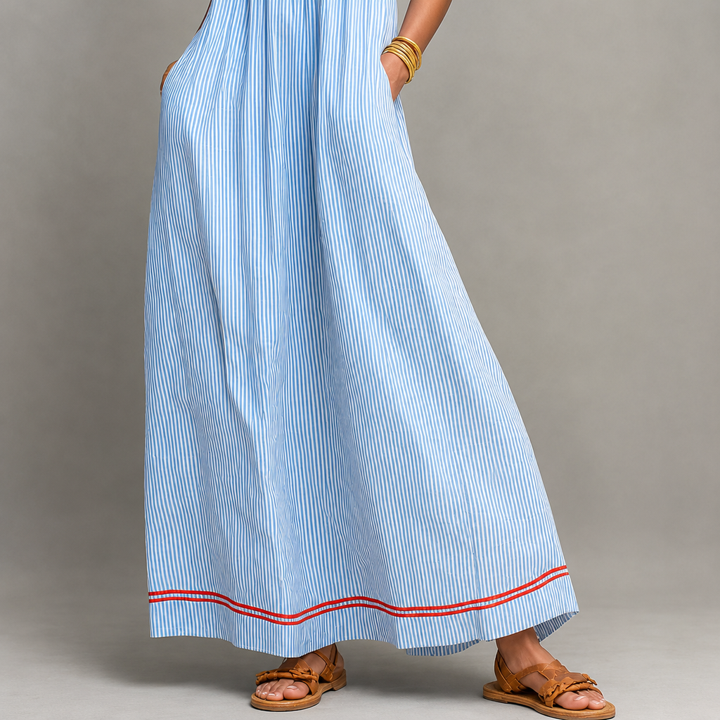 Vestido Maxi Minimalista Rayas Rojo