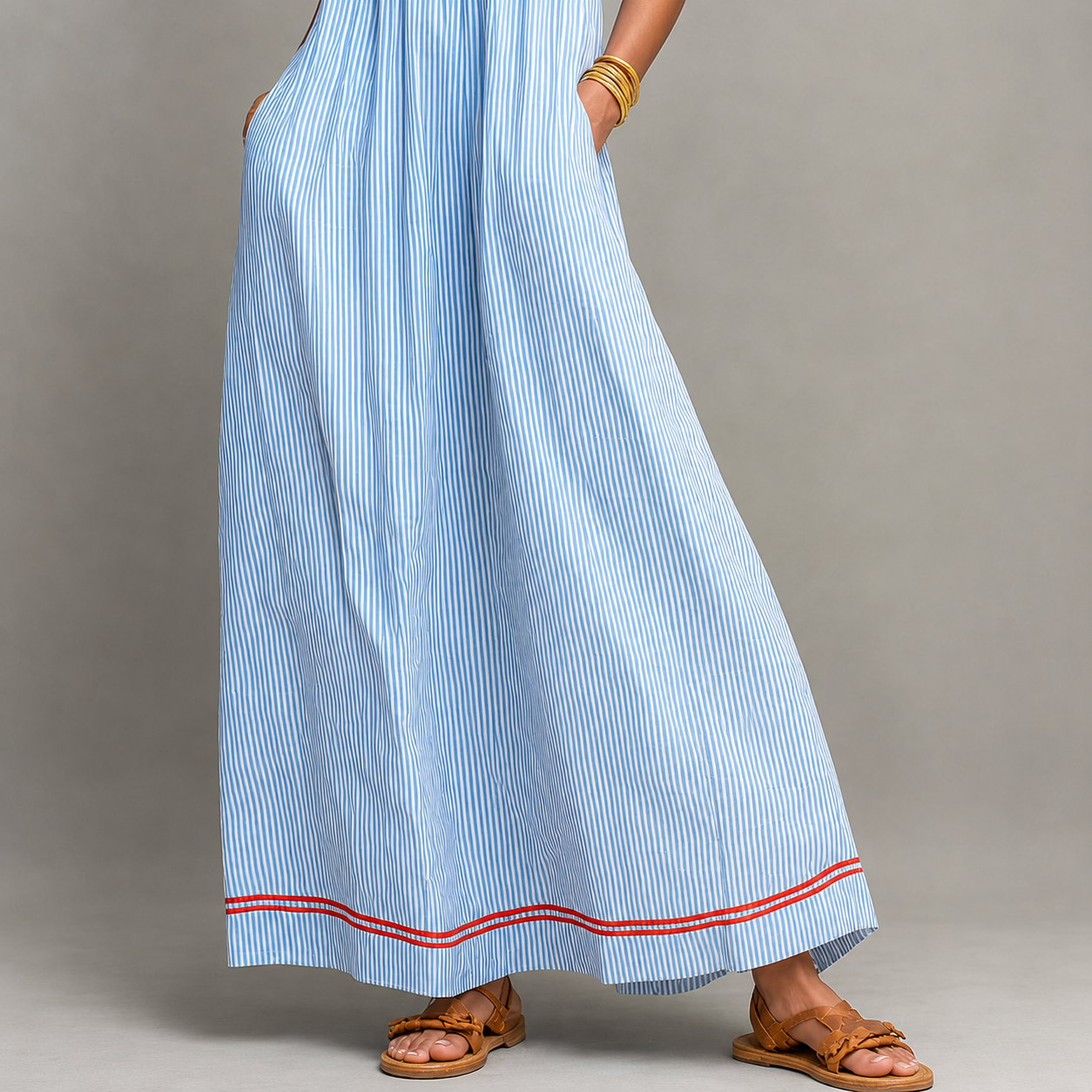 Vestido Maxi Minimalista Rayas Rojo