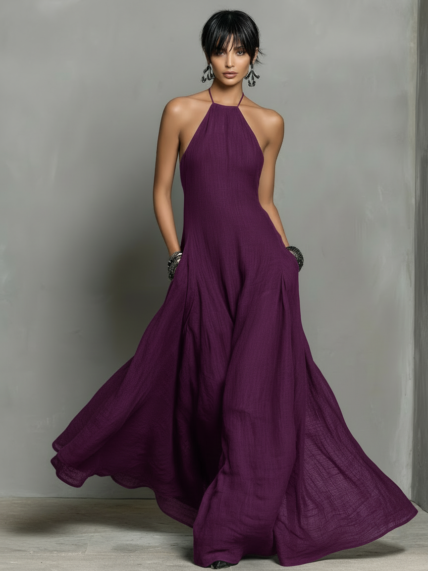 Vestido Maxi Minimalista Lino Halter