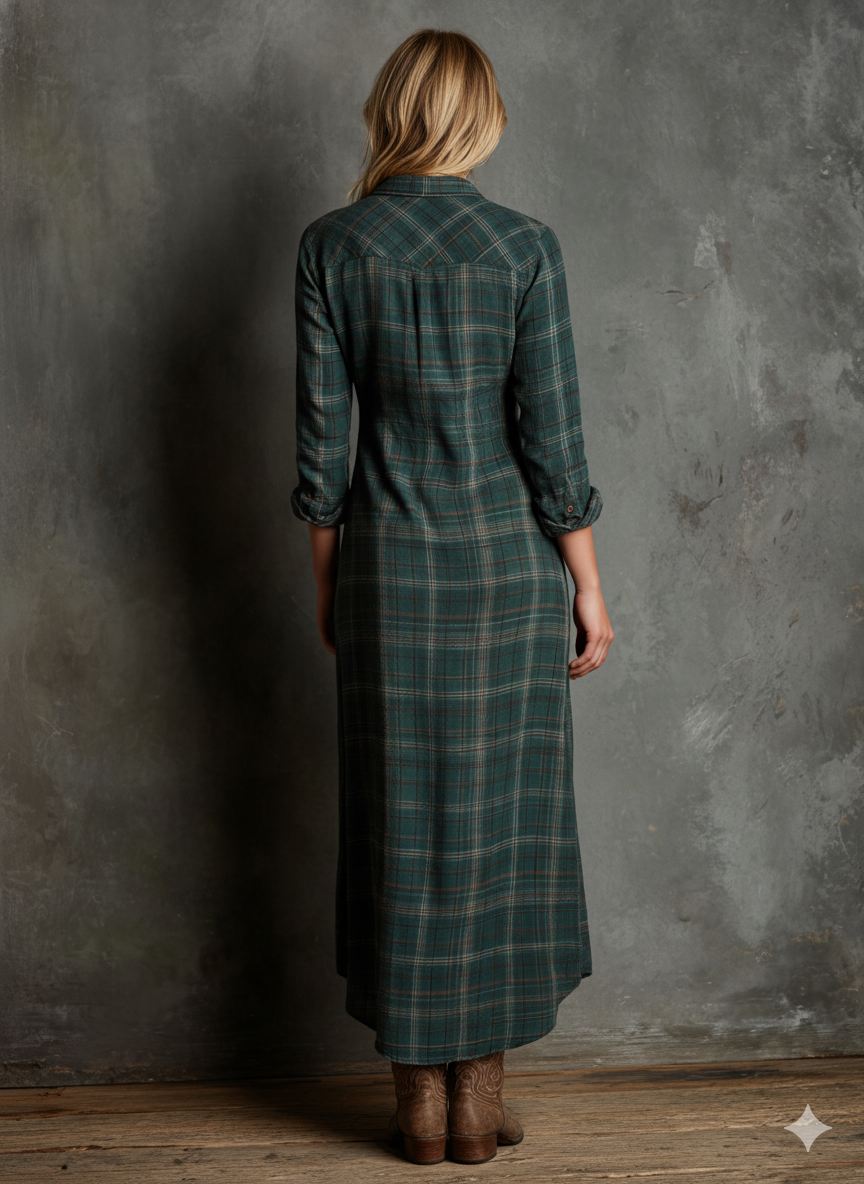 Vestido Maxi Cuadros Solapa Camisa