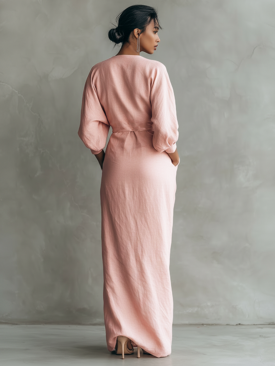 Vestido Maxi Rosa Minimalista Lino