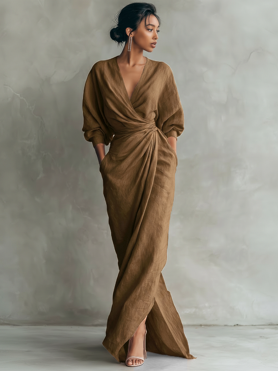 Vestido Maxi Rosa Minimalista Lino