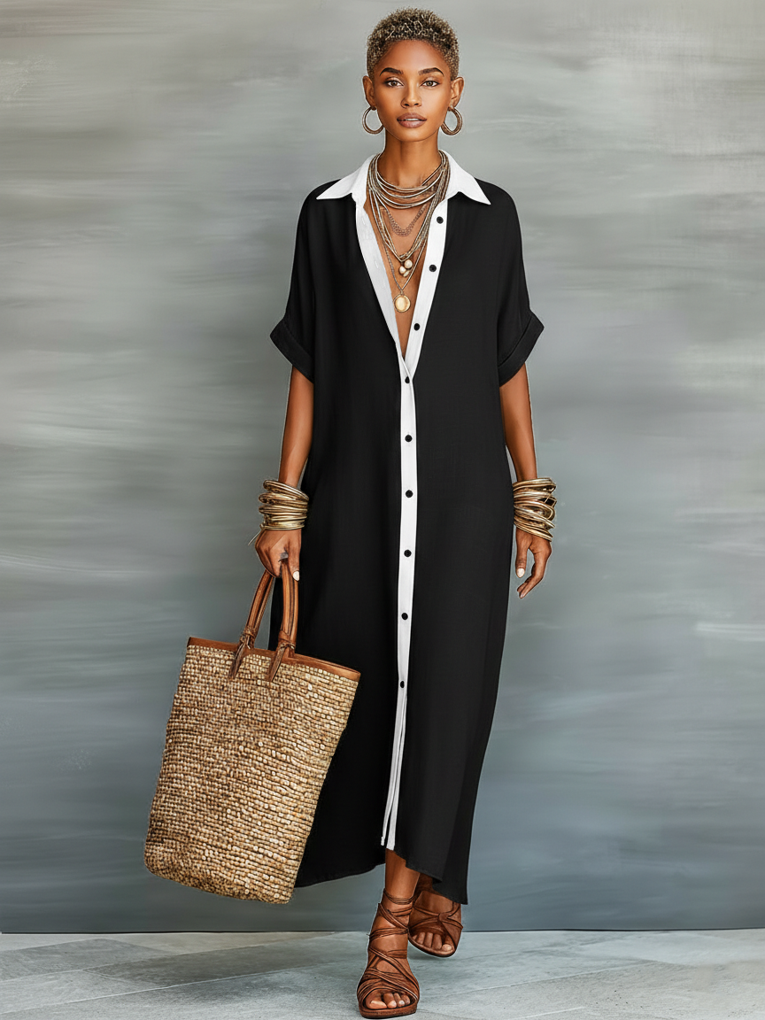 Vestido Maxi Minimalista Lino Camisa