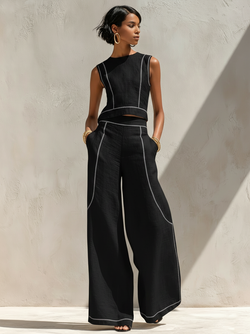 Conjunto Minimalista Lino Contraste-Stitched