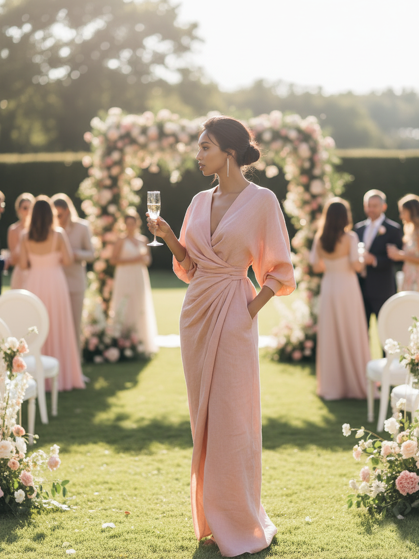 Vestido Maxi Rosa Minimalista Lino