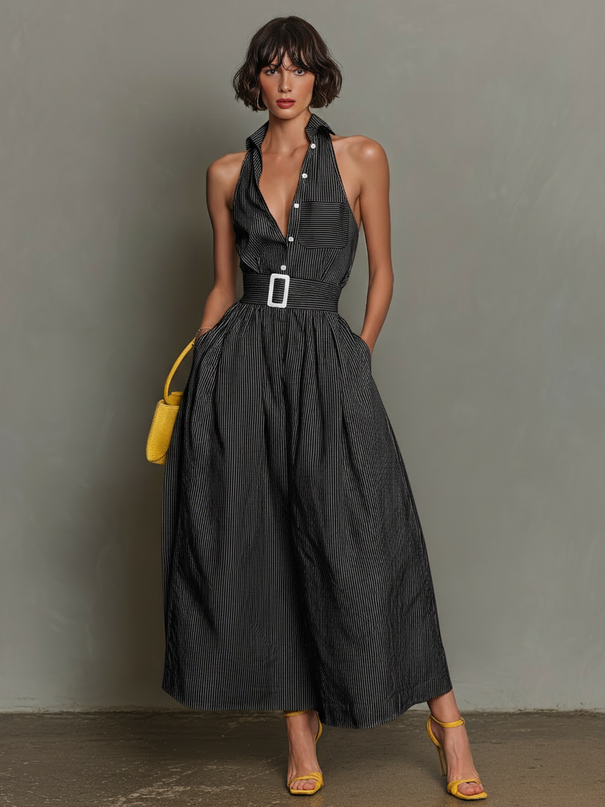 Vestido Maxi Minimalista Rayas Solapa