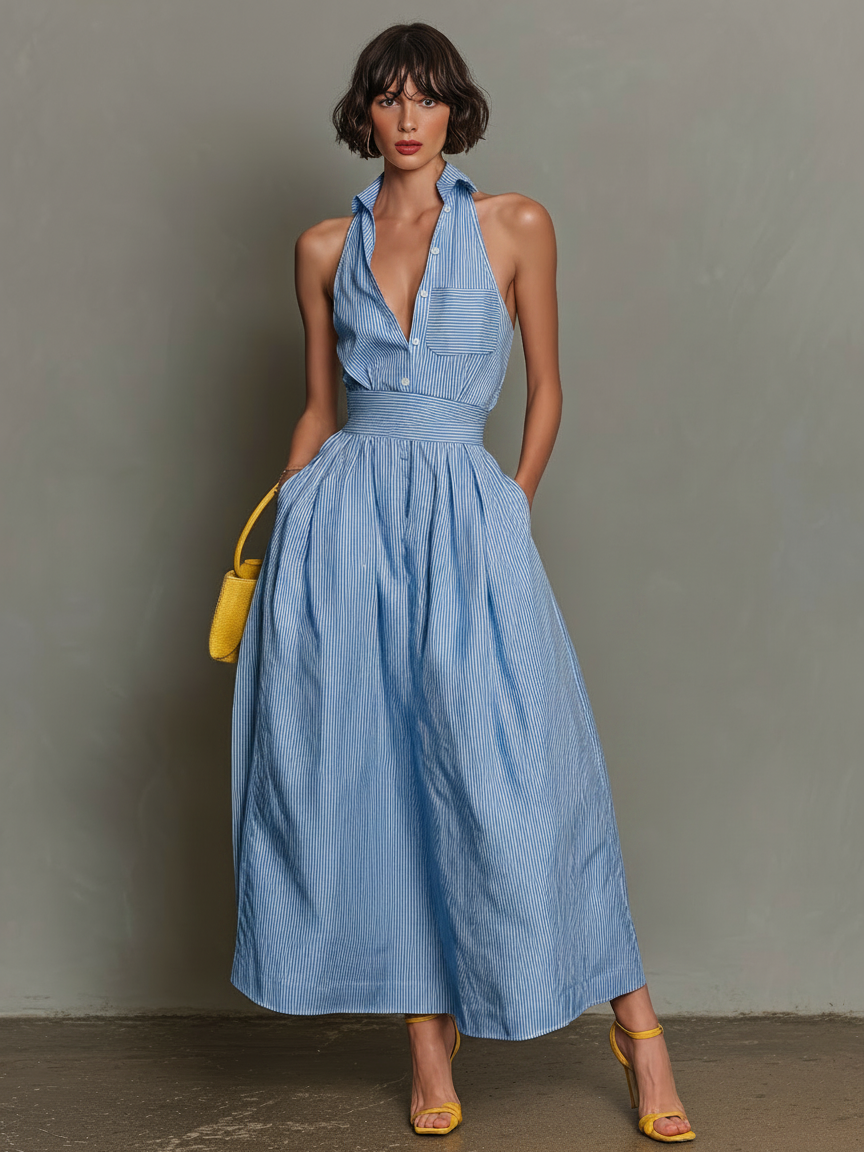 Vestido Maxi Minimalista Rayas Solapa