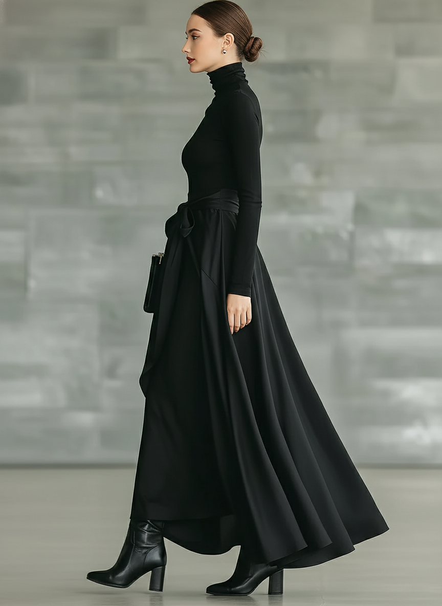Vestido Maxi Negro Alto High-Elástico