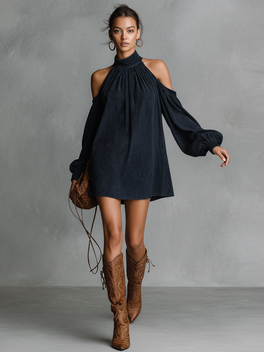 Vestido Mini Holgado-fitting Sintético Ante