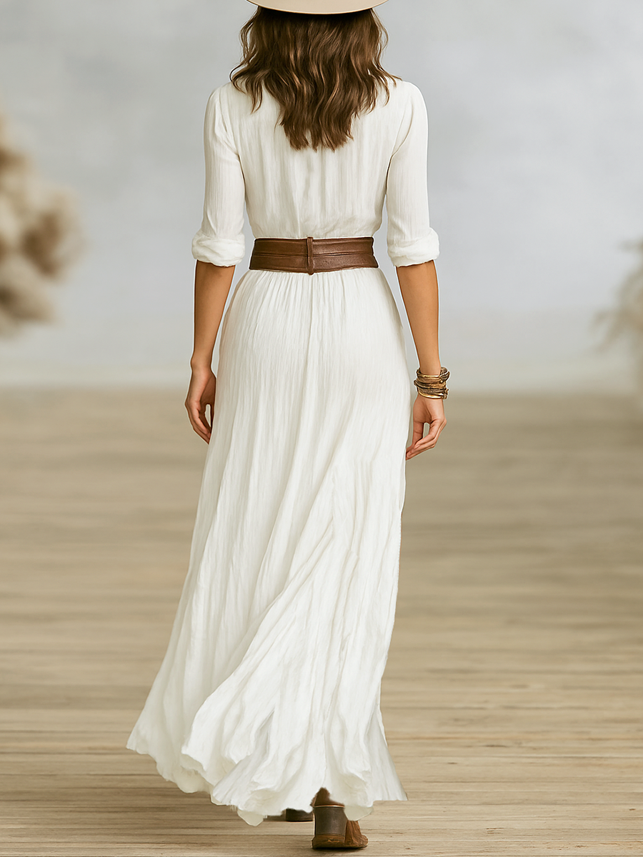 Vestido Maxi Imitación Algodón Lino