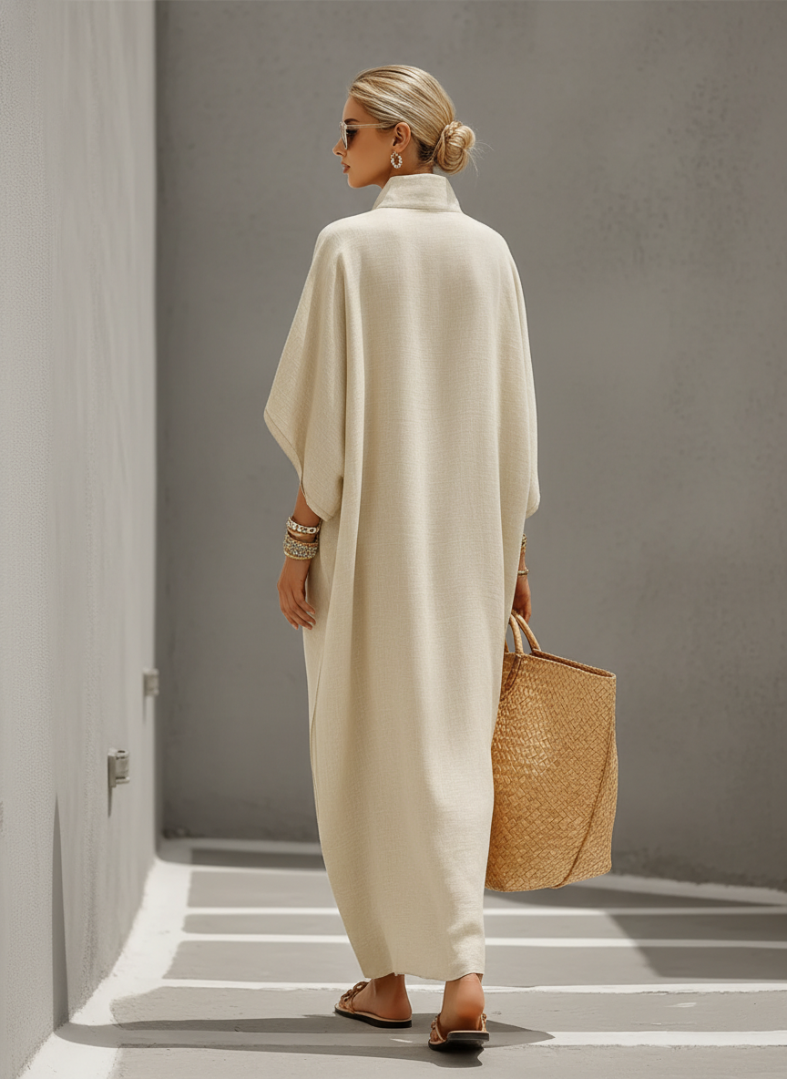 Vestido Avena Lino Mao Dolmán