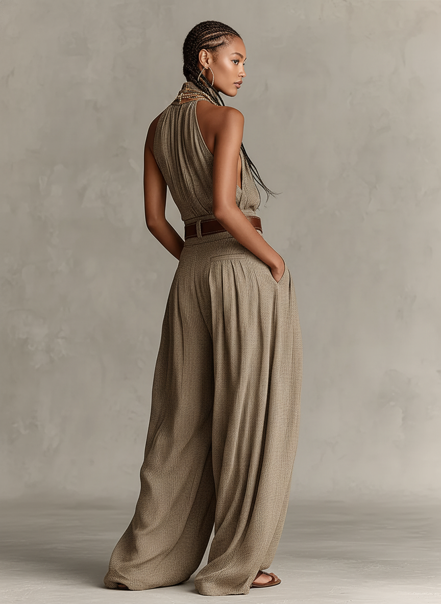 Gris Algodón-Mezcla Mono Halter Silueta