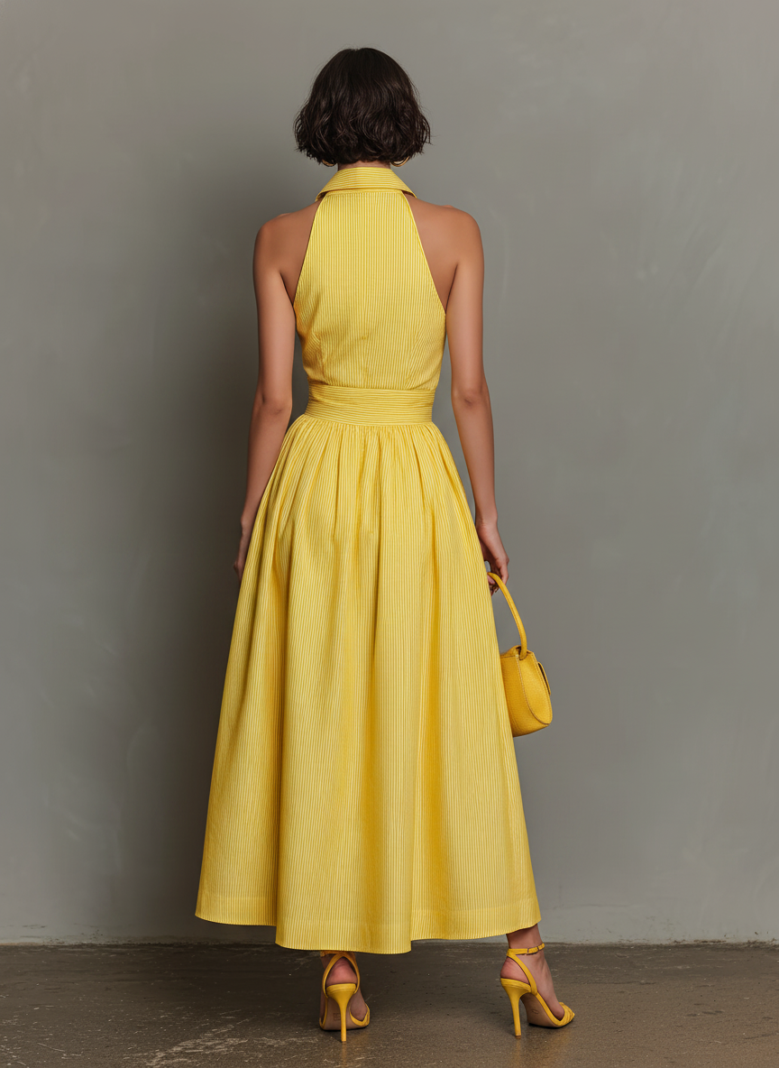 Vestido Maxi Minimalista Rayas Solapa
