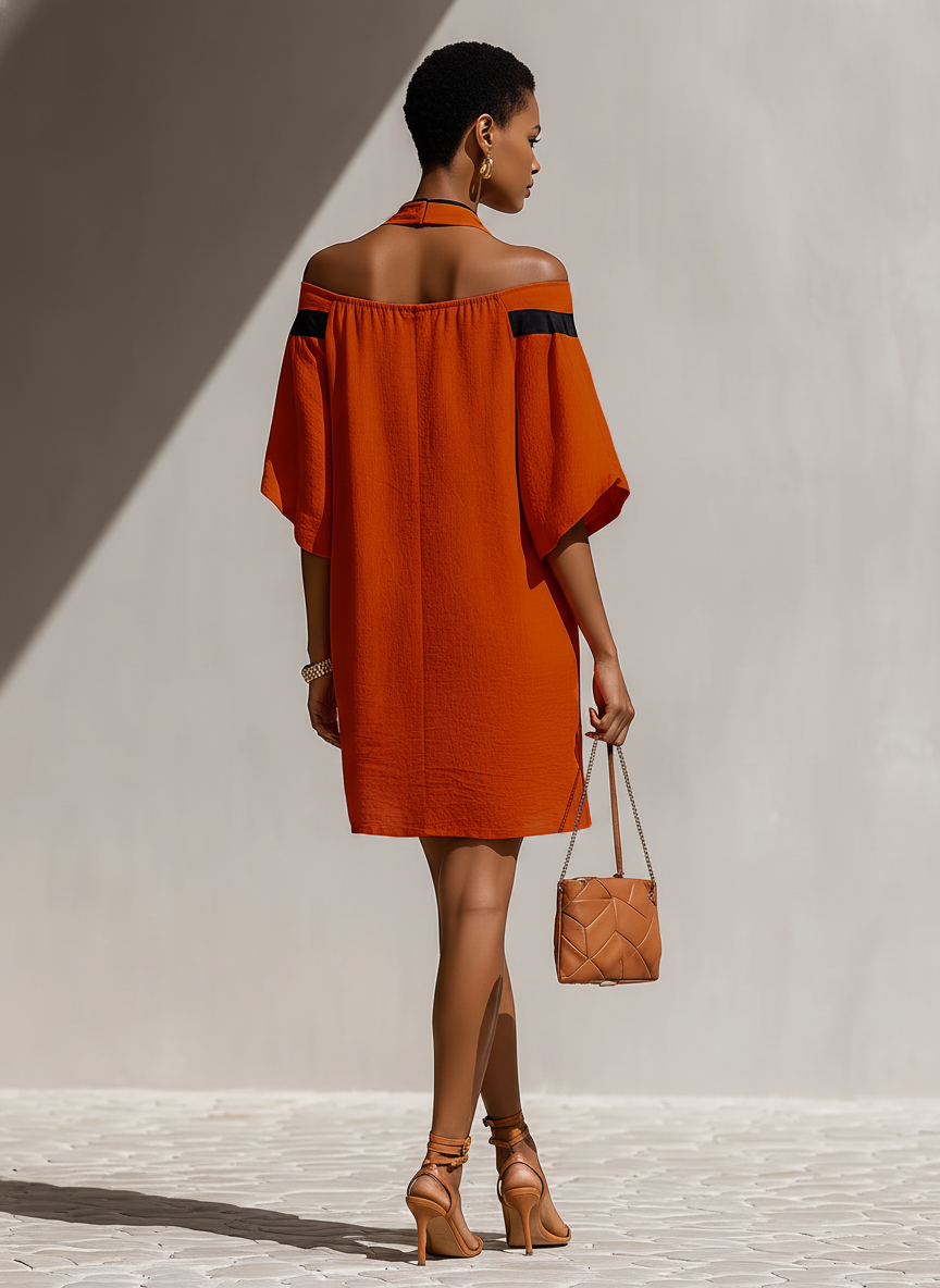 Vestido Mini Naranja Descubiertos Negro
