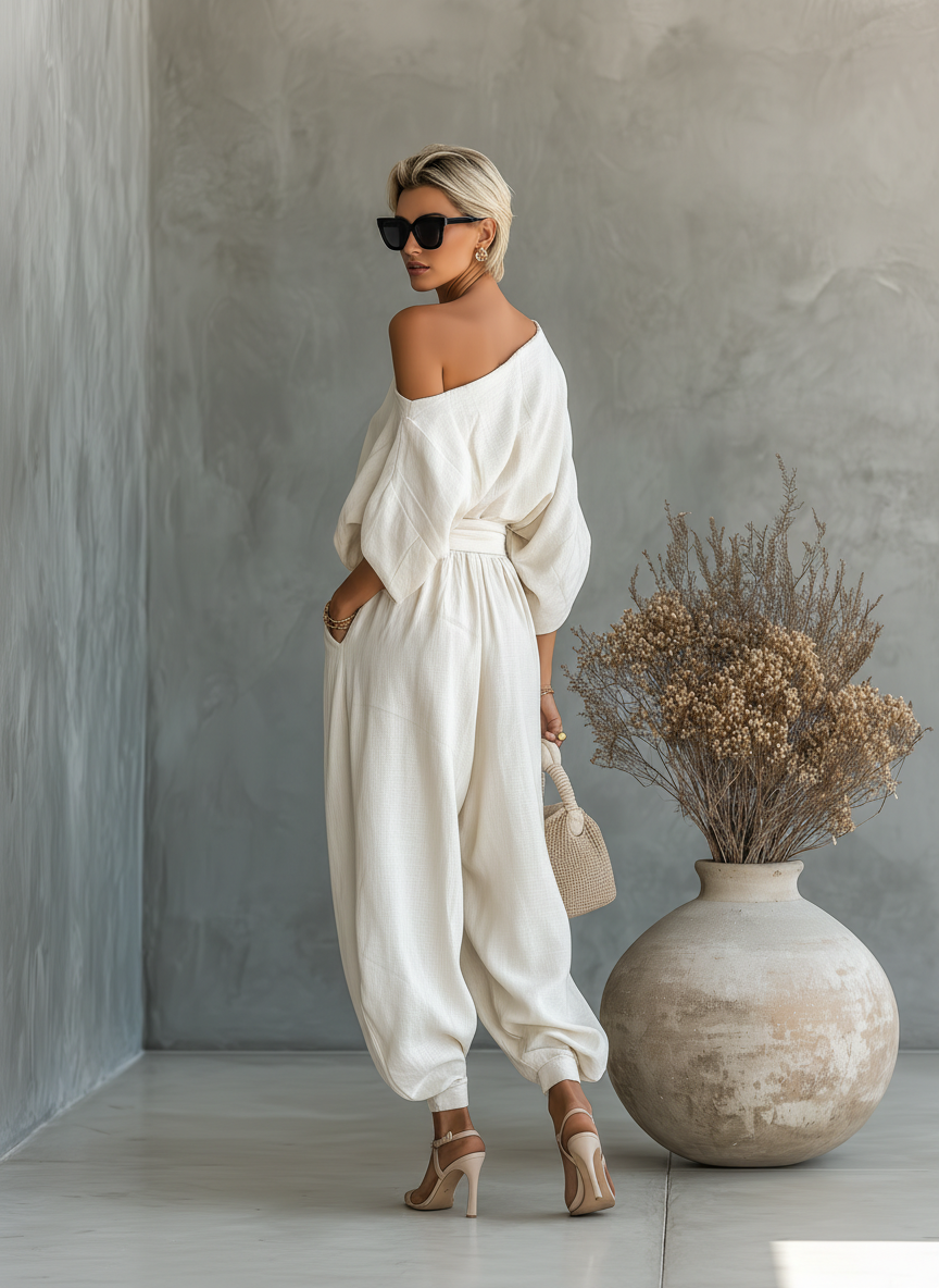 Conjunto Blanco Roto Lino Casual