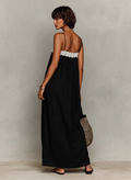 Vestido Maxi Minimalista Lino-Mezcla Encaje-Paneled