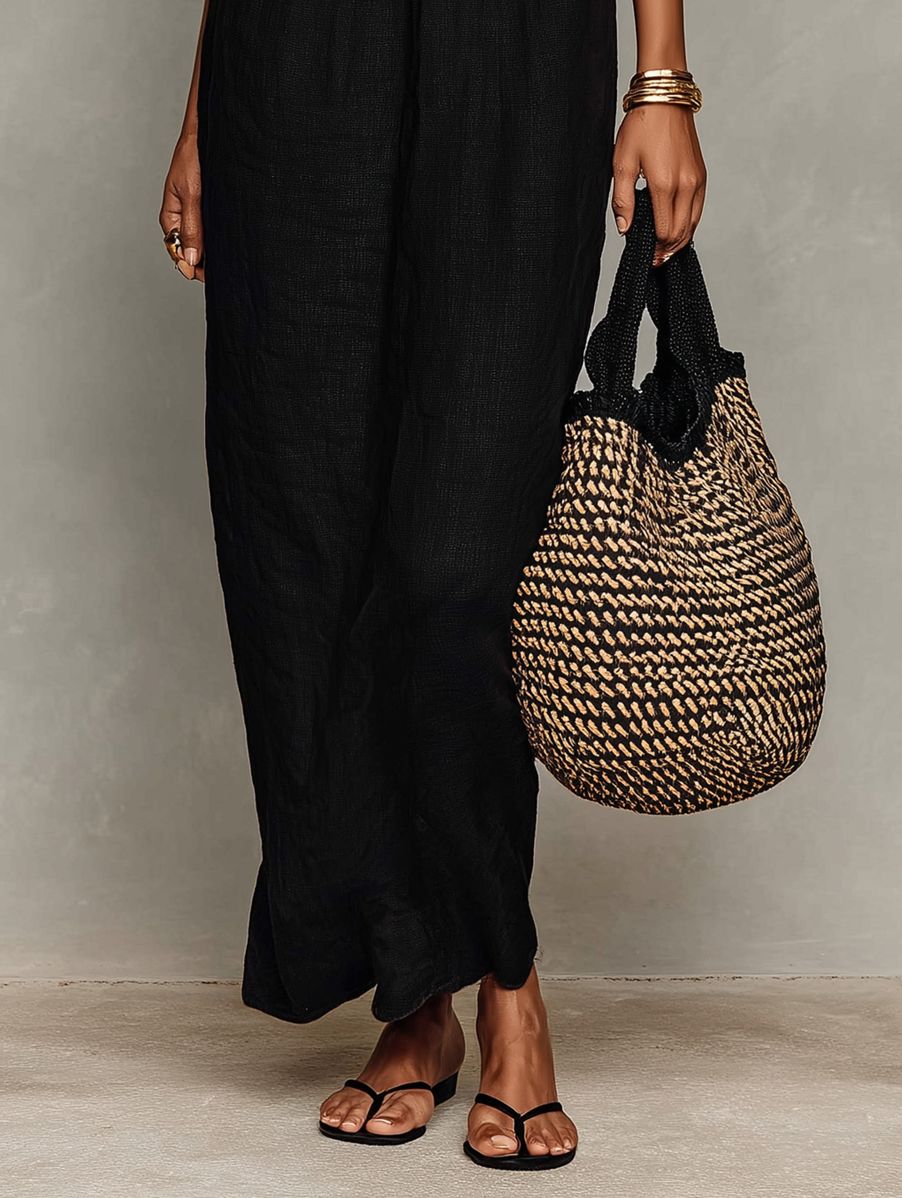 Vestido Maxi Minimalista Lino-Mezcla Encaje-Paneled
