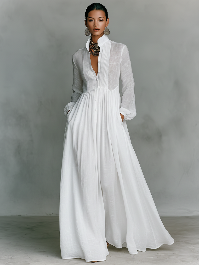 Vestido Maxi Minimalista Algodón Lino