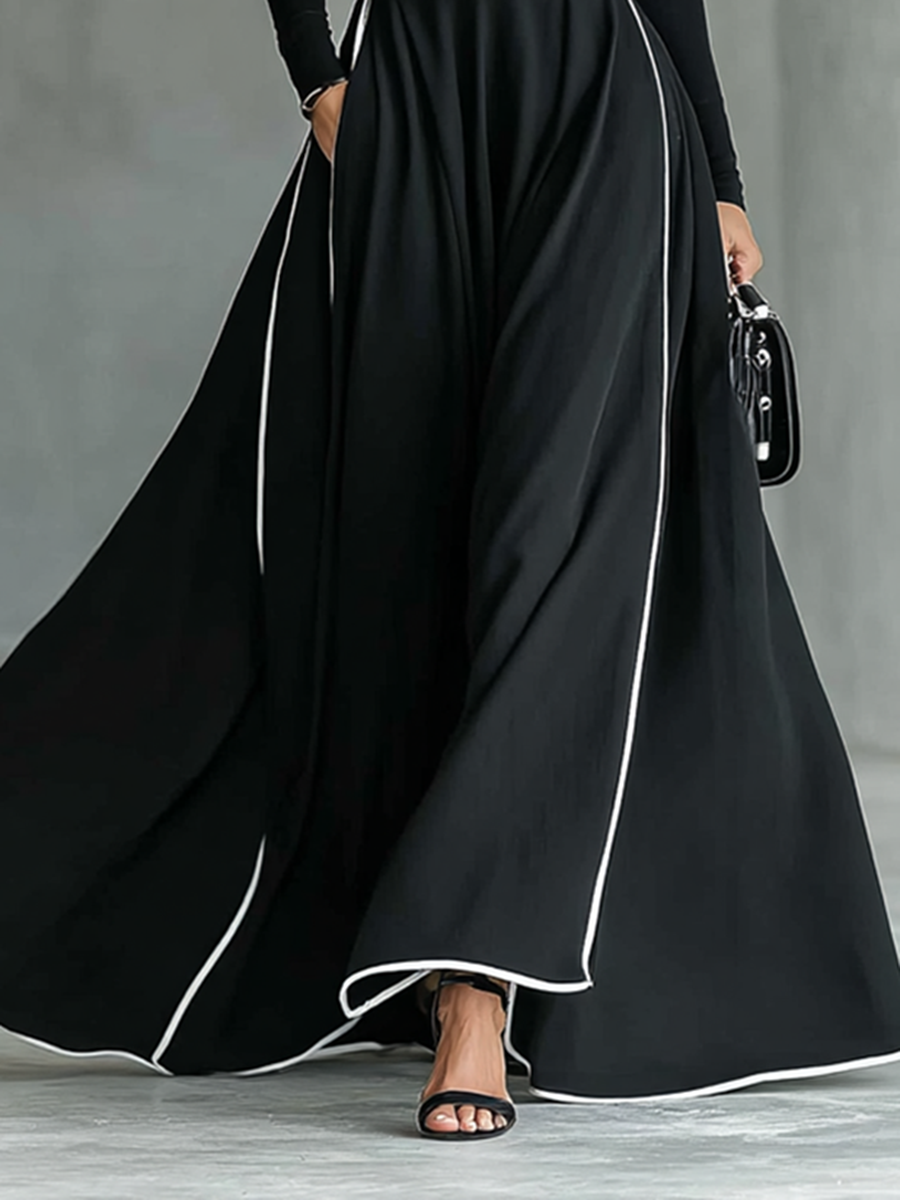 Vestido Maxi Negro Costura Blanco