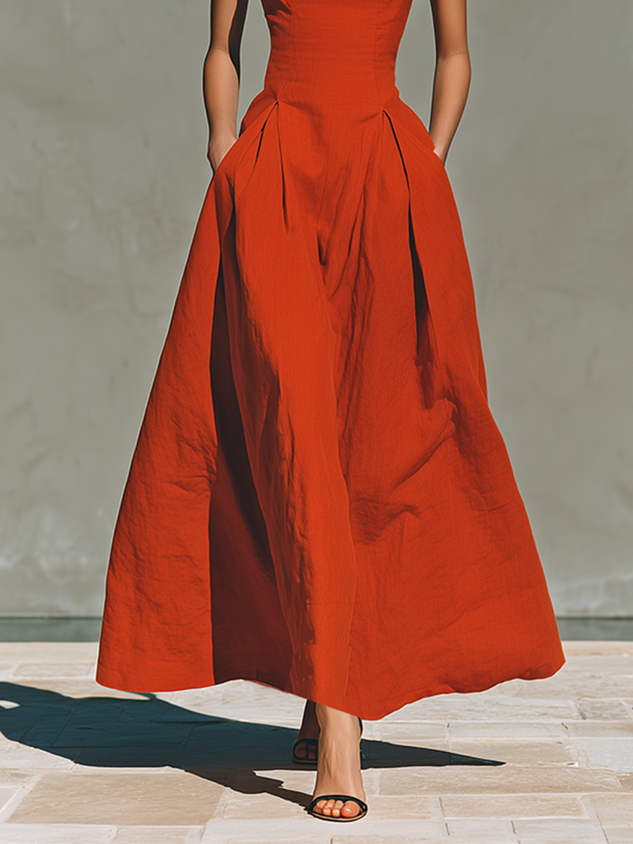 Vestido Maxi Rojo Lino Halter